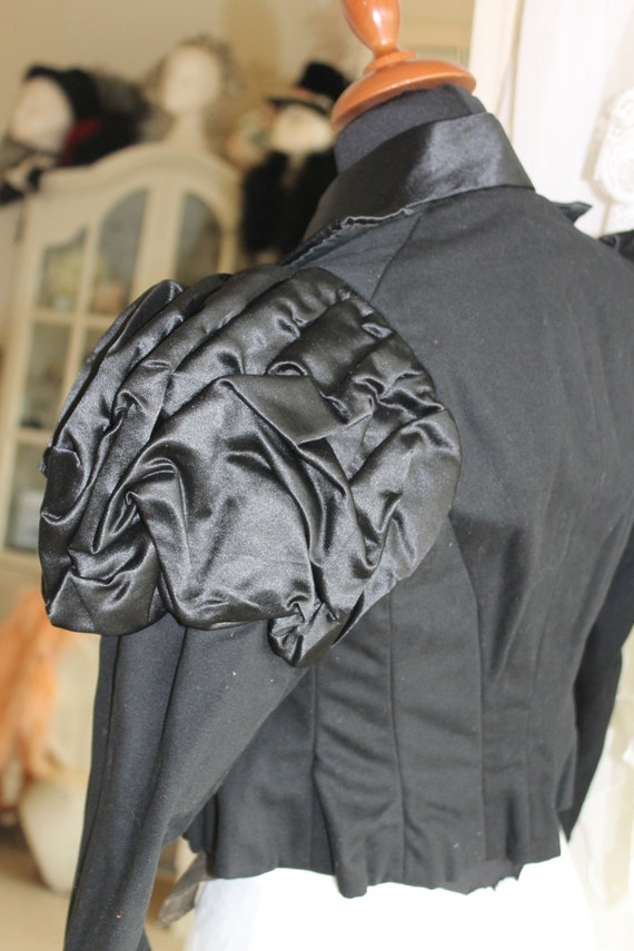 Unworn Victorian Black Jacket Antique Wool Satin Long Sleeve