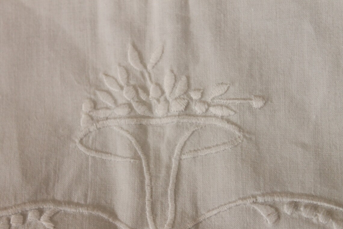 Antique White Embroidered Cotton Bolster Cover Antique Ivory Etsy UK