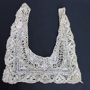 Antieke kanten kraag, Victoriaanse Maltese type vierkante kanten jurkkraag, jaren 1800 vintage kant, 19e-eeuwse bloemen handgemaakte kanten kraag,