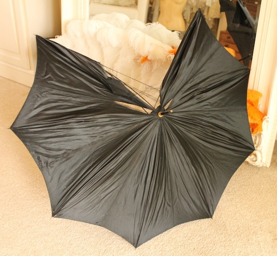 Antique black silk umbrella, spares or repairs, V… - image 7