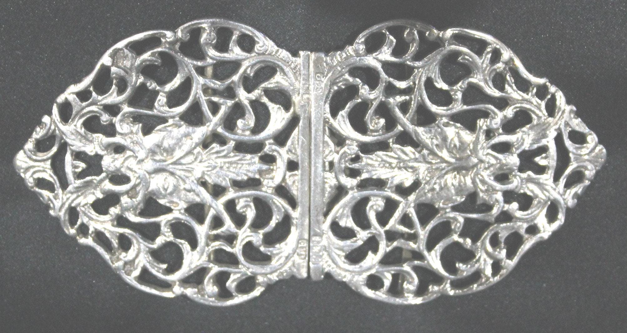 Beaux-Arts Ornamented Silver Belt Buckle Made in Britain Antique Edwardian Ornate EPNS Nurses Belt Buckle / Diolot  main image 3