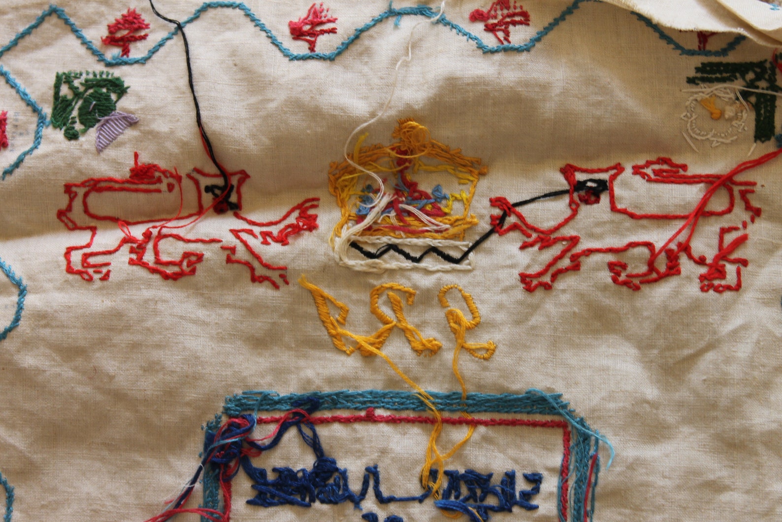 Part finished 1930's silver jubilee embroidery King Etsy