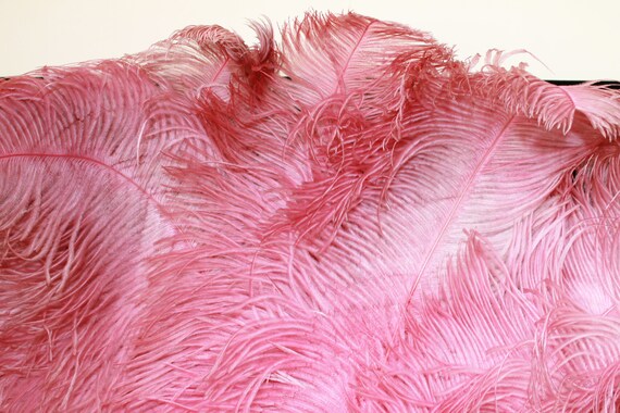 Large Raspberry pink ostrich feather fan, antique… - image 8