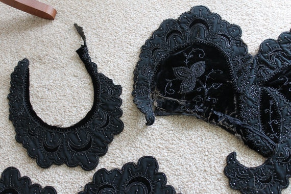 Salvaged Victorian black velvet & jet beaded bodi… - image 9