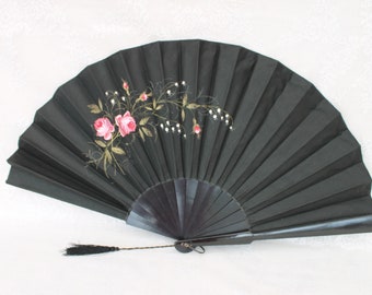 Victorian Hand-Painted Folding Fan, Rose & Lily Design, Gothic Steampunk Decor