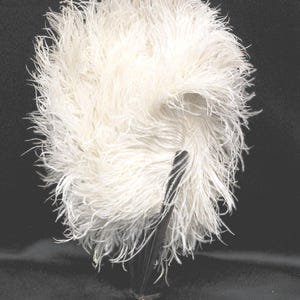 Abanico de mano antiguo de plumas blancas, abanico plegable de carey de los años 20, abanico de plumas de avestruz Art Déco en caja de cartón blanca, accesorio para disfraz del Gran Gatsby.