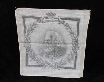 Victorian cotton handkerchief, antique souvenir cotton hanky in memoriam to Queen Victoria, souvenir hankie, antique souvenir memory hanky