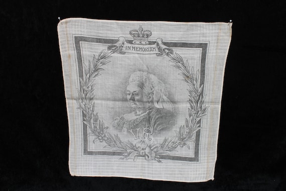 Victorian cotton handkerchief, antique souvenir c… - image 1