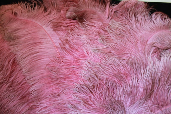 Large Raspberry pink ostrich feather fan, antique… - image 6