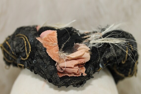 Antique black silk bonnet, Victorian mourning hat… - image 7