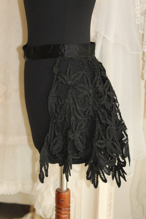 Antique black corded edge Victorian tape lace skir