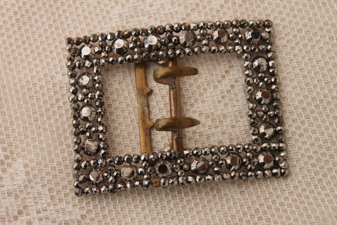 Victorian or Edwardian Cut Steel Buckle, Large Rectangle Cut Steel Belt ...