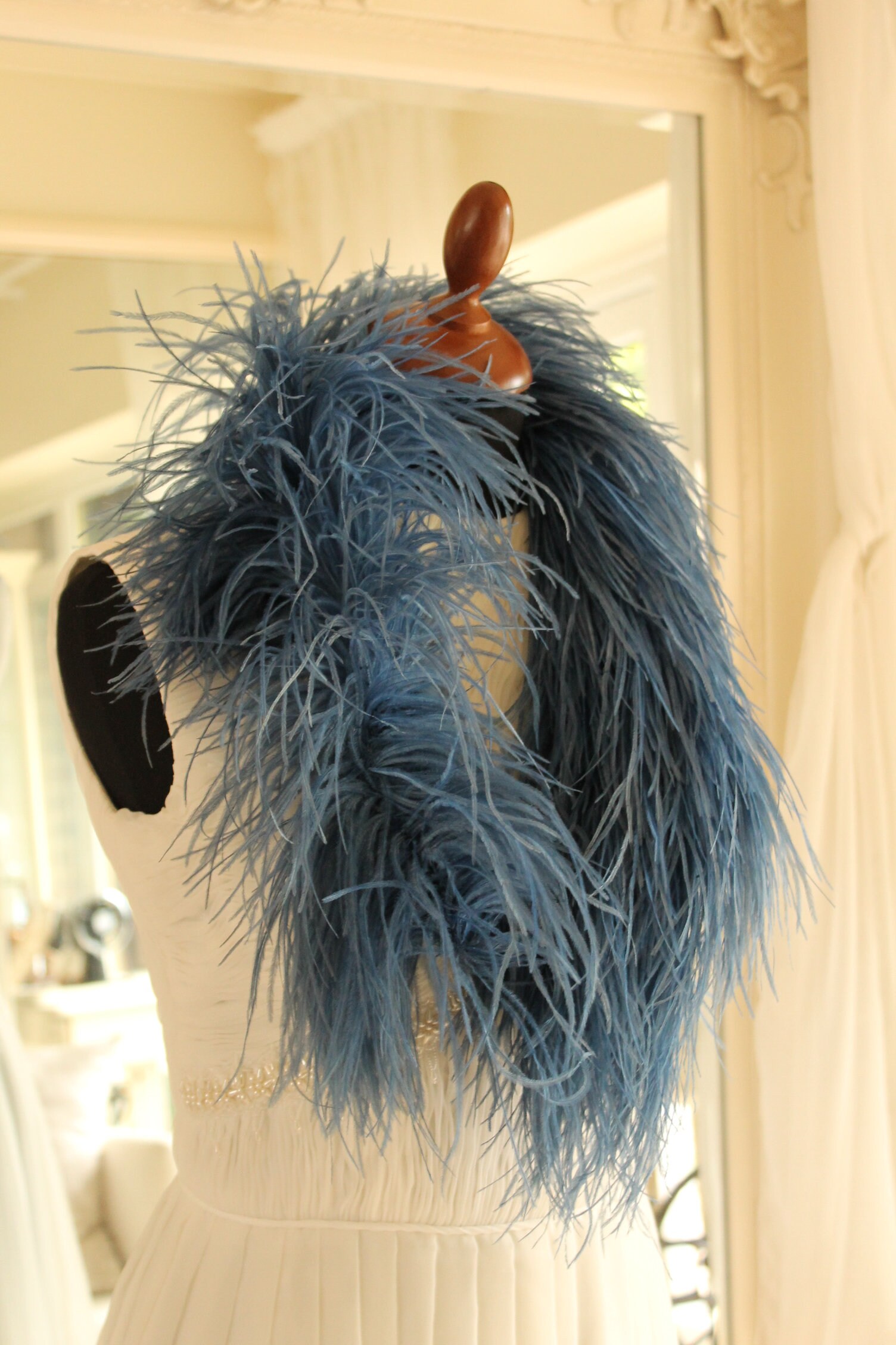 Edwardian Blue Ostrich Feather Boa 1920s Art Deco Short Etsy UK