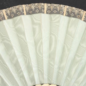 Victorian hand fan, bovine bone fan, lace & turquoise taffeta leaf, late 19th century folding fan, Victorian lace hand fan, antique lace fan
