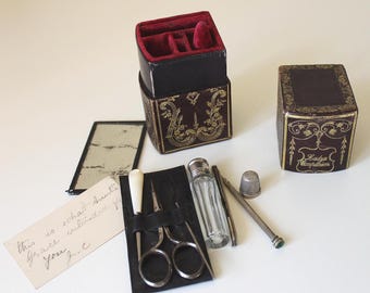 Victorian 'Ladies Companion' Sewing Etui, Antique Book Style Needlework Box