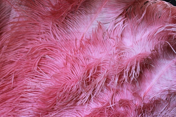 Large Raspberry pink ostrich feather fan, antique… - image 9
