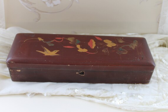 Antique burgundy lacquered Oriental hinged glove b