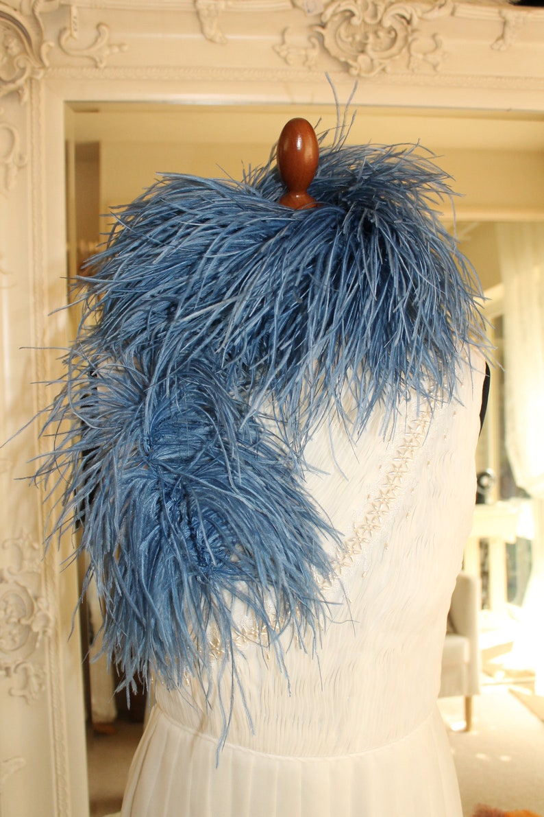 Edwardian Blue Ostrich Feather Boa 1920s Art Deco Short Etsy UK