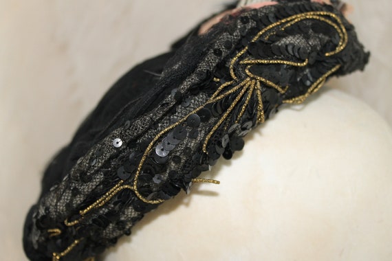 Antique black silk bonnet, Victorian mourning hat… - image 6