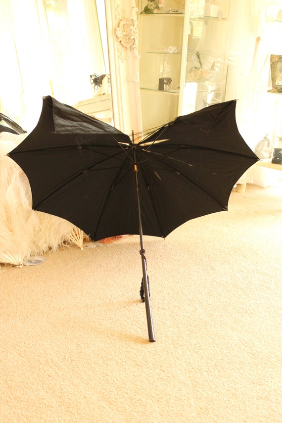 Antique black silk umbrella, spares or repairs, V… - image 9