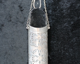 Estuche de anteojos de cuero y plata de Eduardo Vll, estuche de anteojos chatelaine de plata, estuche de plata antigua, estuche de anteojos de plata Birmingham 1904.