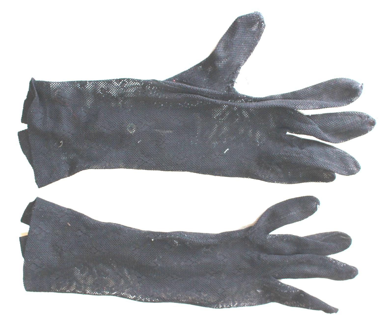 Gants Noirs Crochet Dentelle Vintage Années 40 - Taille S En Fourrure