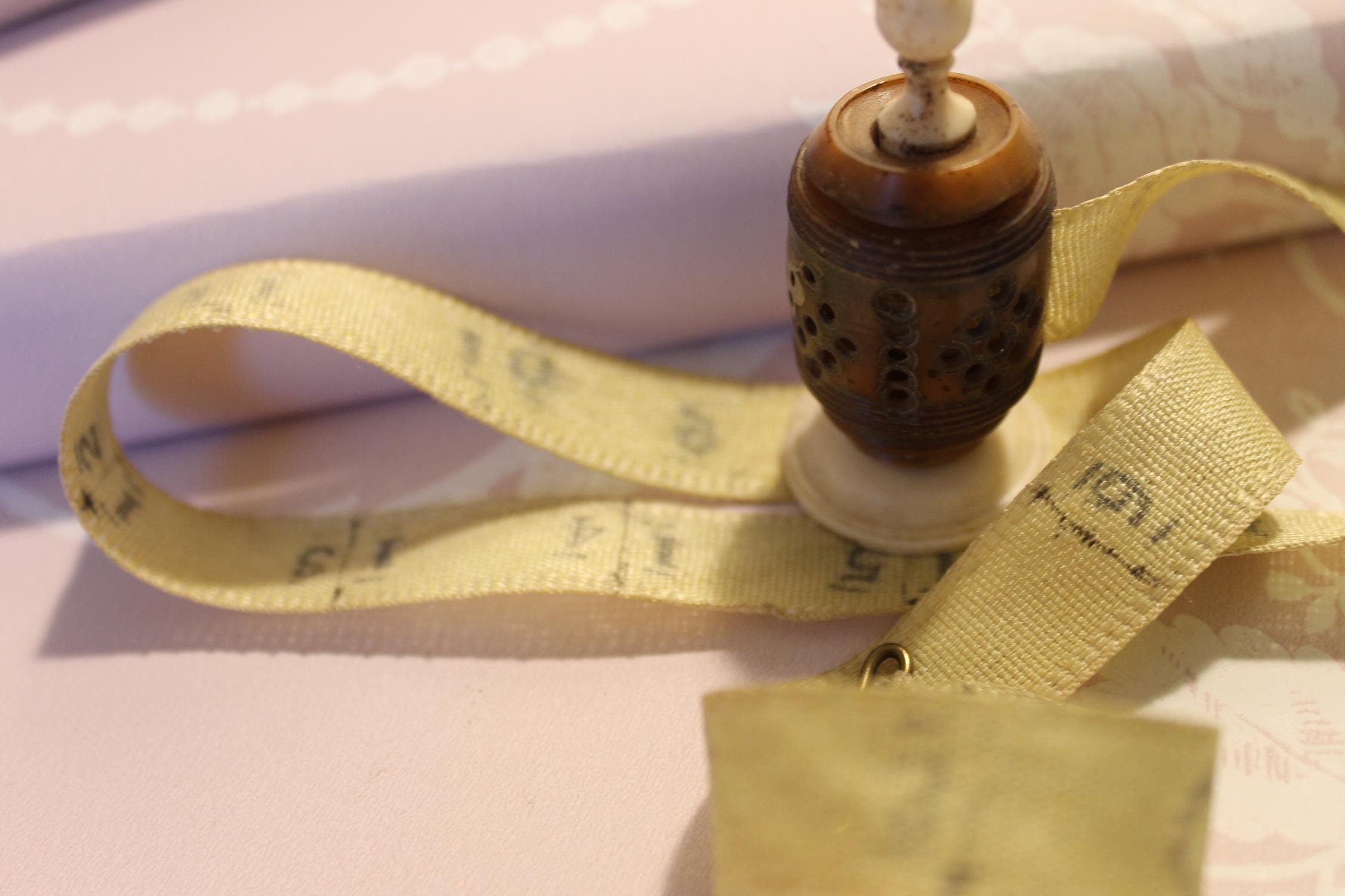 Victorian vegetable ivory tape measure should have Stanhope but no viewer, antique cotton tape measure, vintage sewing tool/accessory