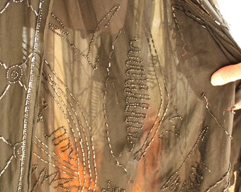 1920s Beaded Flapper Dress, Art Deco Silk Chiffon Evening Gown