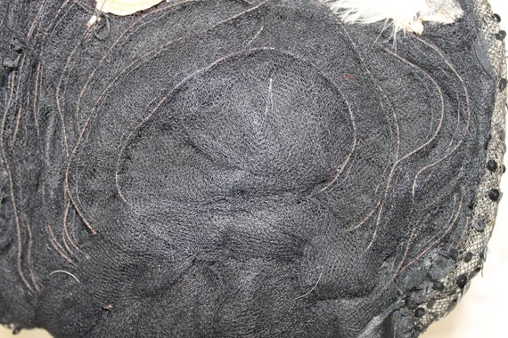 Antique black silk bonnet, Victorian mourning hat… - image 10