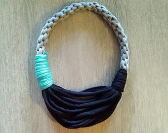 GREY, BLACK and  TURQUOISE fabric necklace, jersey knitted necklace, statement scarf, christmas gift, fabric