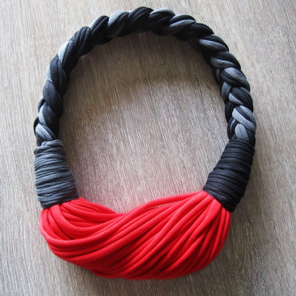 RED And BLACK cloth knitted necklace, boho scarf