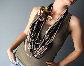 STATEMENT NECKLACE t-shirt infinity  scarf necklace  with extra flower fabric brooch, christmas gift