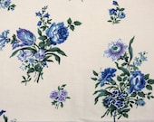 Floral fabric BOUSSAC ROMANEX pair of curtain panels valance - shabby mid century floral cotton - blue spring flowers - French 60s vintage
