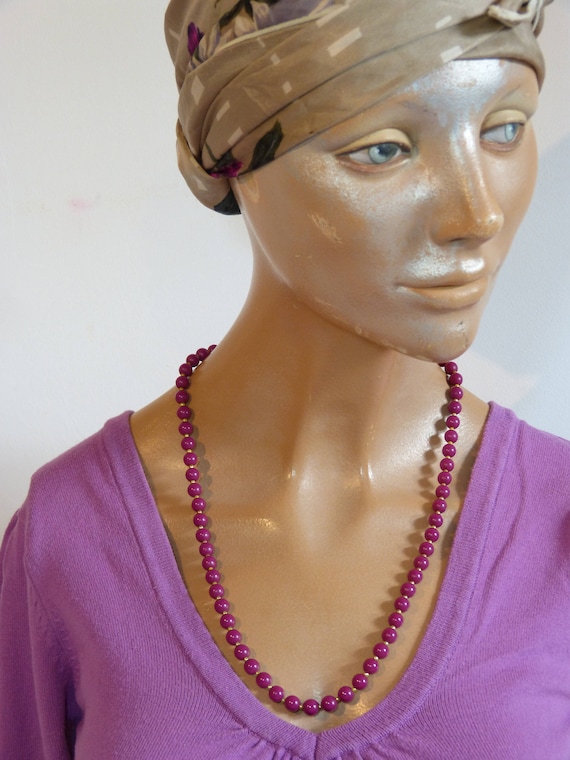Collier Mi-long Années 70 - Perles, Résine, Métal Doré, Longueur 75 Cm, Occasion Vintage