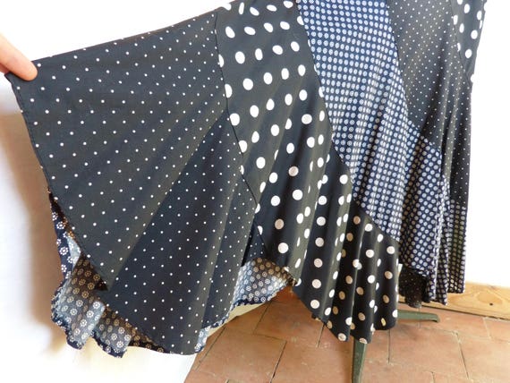 Jupe longue LA GADOLE a pans en biais coton fleur pois noir et blanc boho festival hippie gypsy vintage annees 70 Etsy France
