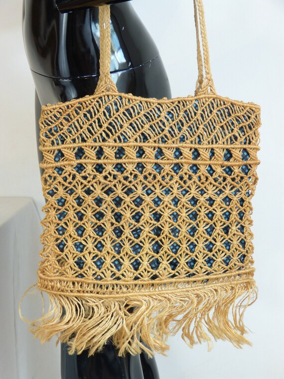 String macrame cross body or shoulder tote bag - … - image 4