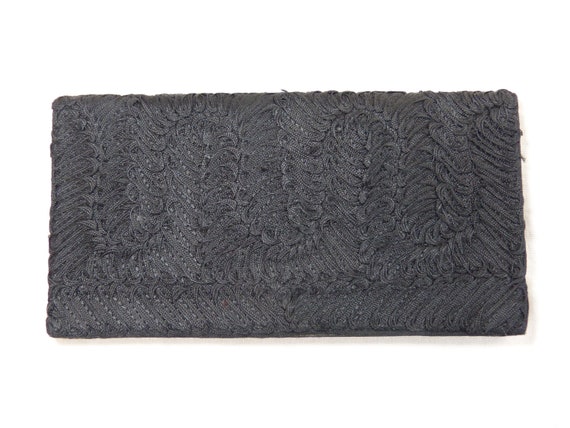 Black satin clutch with ribbon embroideries - mid… - image 2