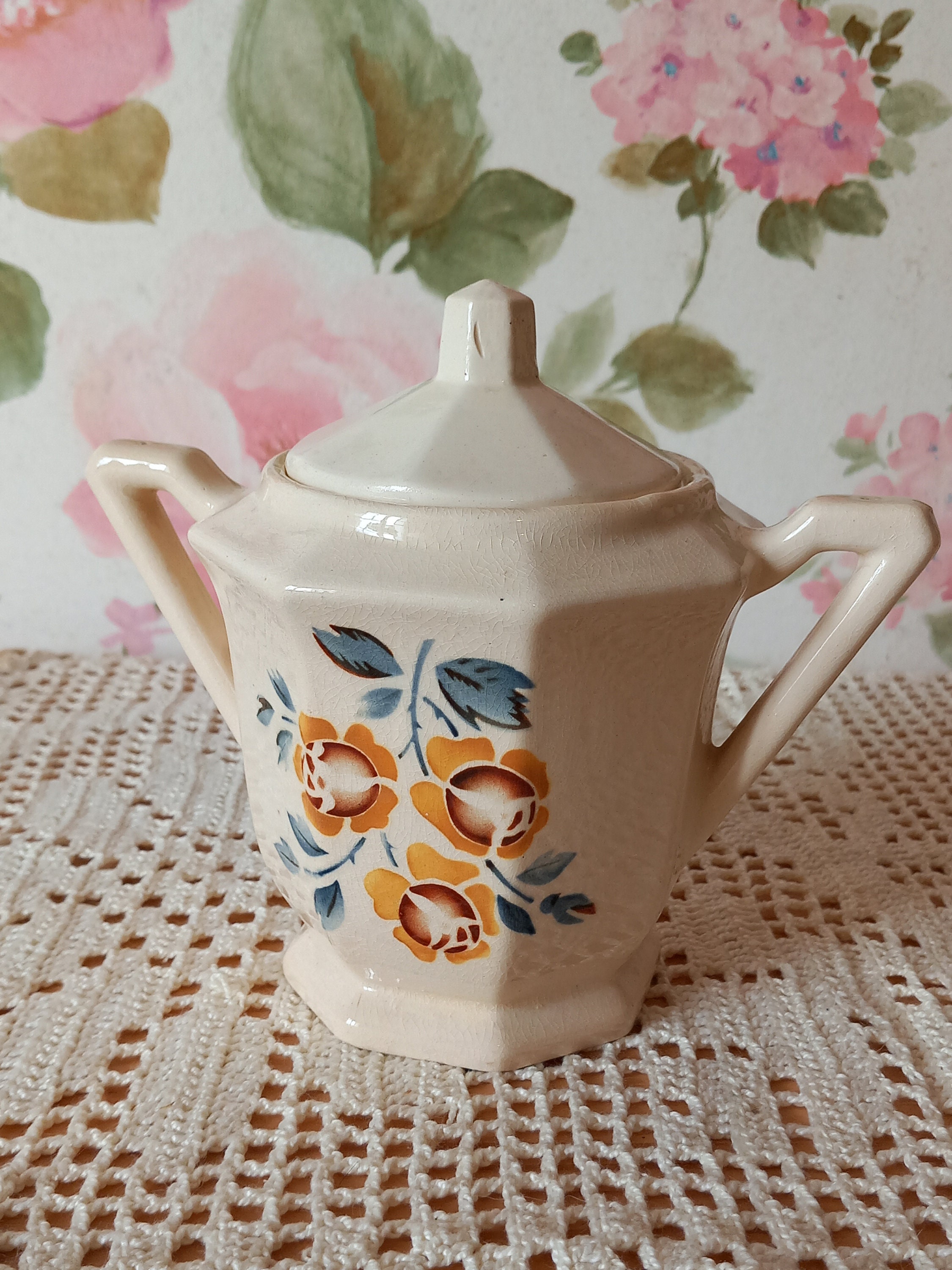 Sucrier Ancien Art Nouveau - Motif Fraise - Métal Argenté XIXème (1850-1899)