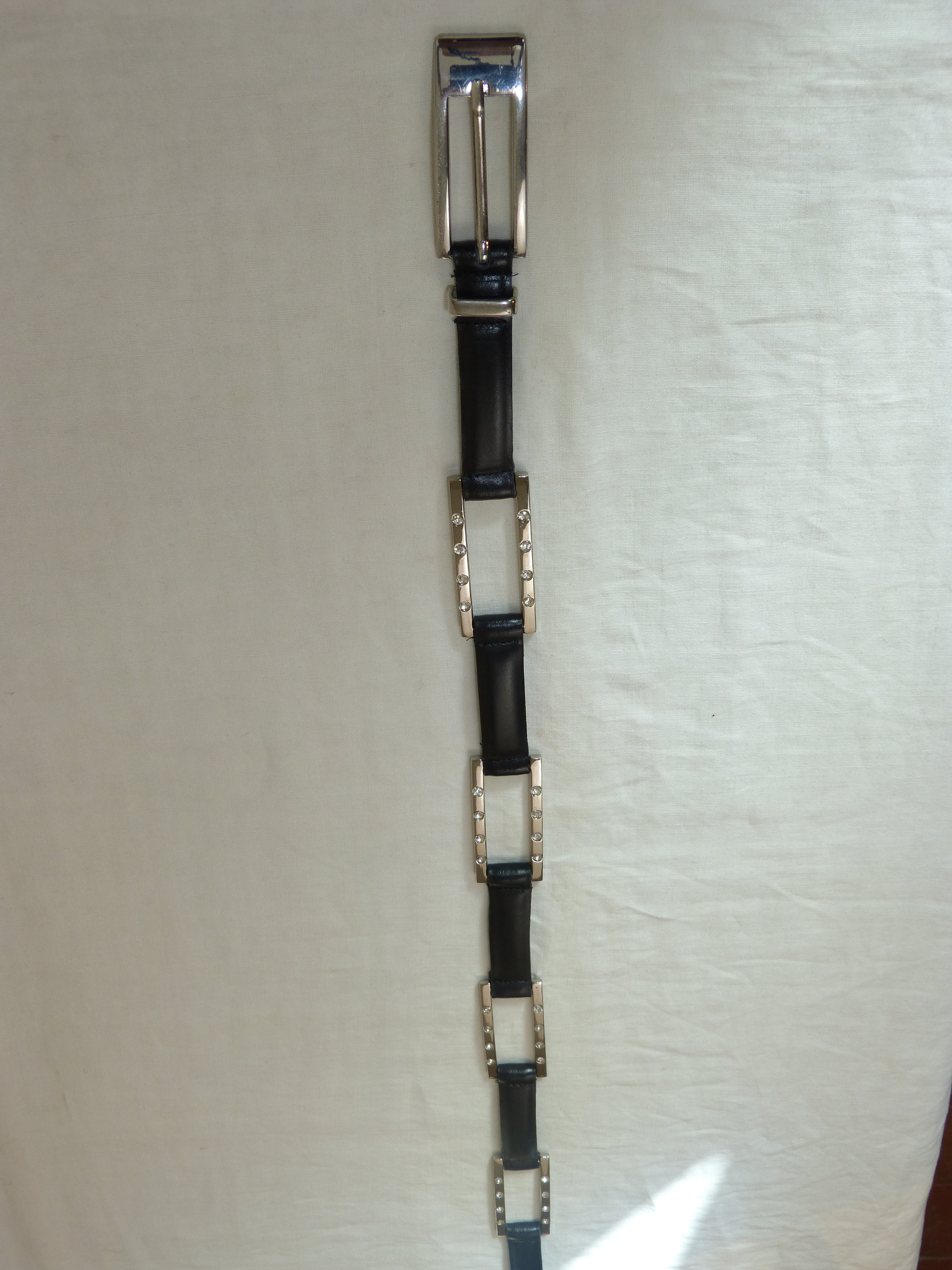 H TUBE BELT 38MM SILVER BUCKLE GREEN BLACK LEATHER