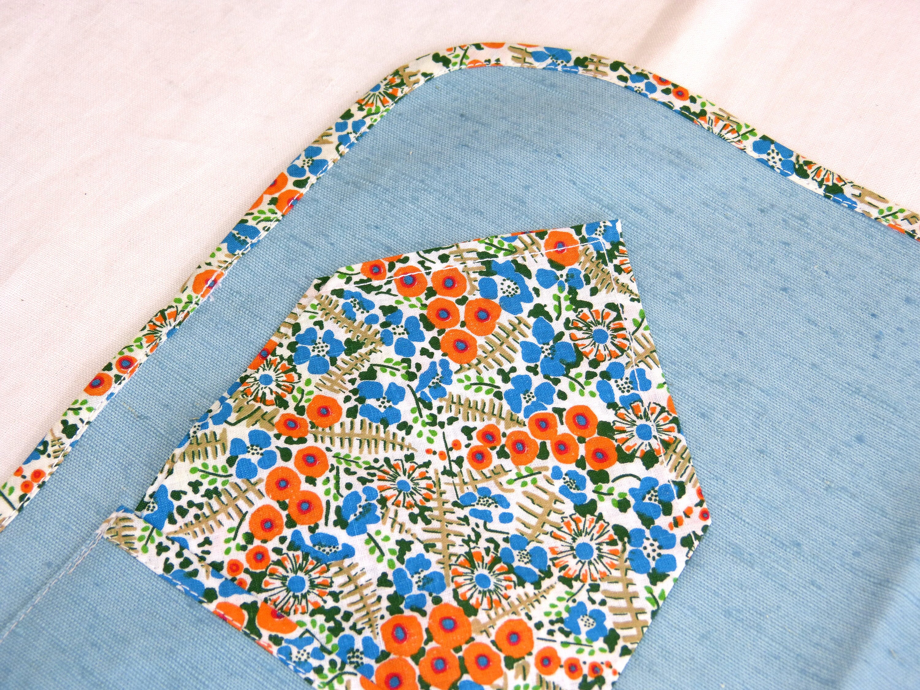 Lot de 4 Sets Table en Tissu Coton avec Serviettes - Fleur Liberty Orange & Bleu Accessoire Cuisine 