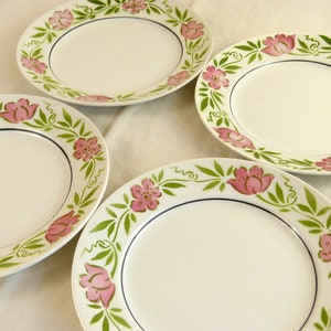 Juego de 6 platos llanos ORCHIES Moulin des Loups - patrón Yvette de flores florales verdes rosas - vajilla antigua Art Deco - vintage francés de los años 40