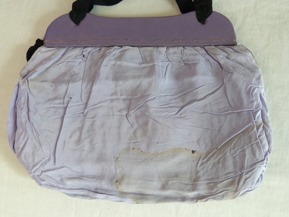 Art Deco floral fabric handbag - purple wood fram… - image 10
