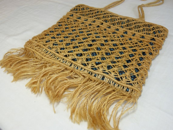 String macrame cross body or shoulder tote bag - … - image 7
