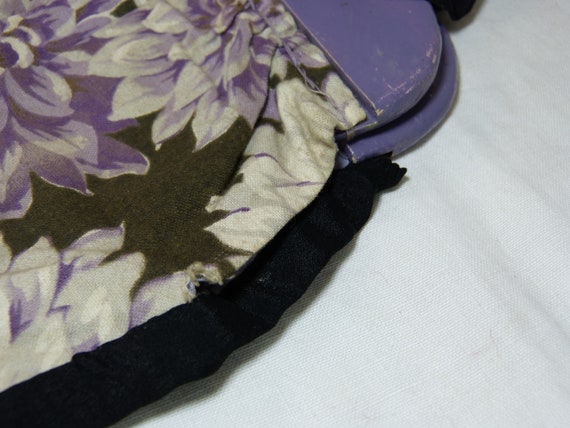 Art Deco floral fabric handbag - purple wood fram… - image 3