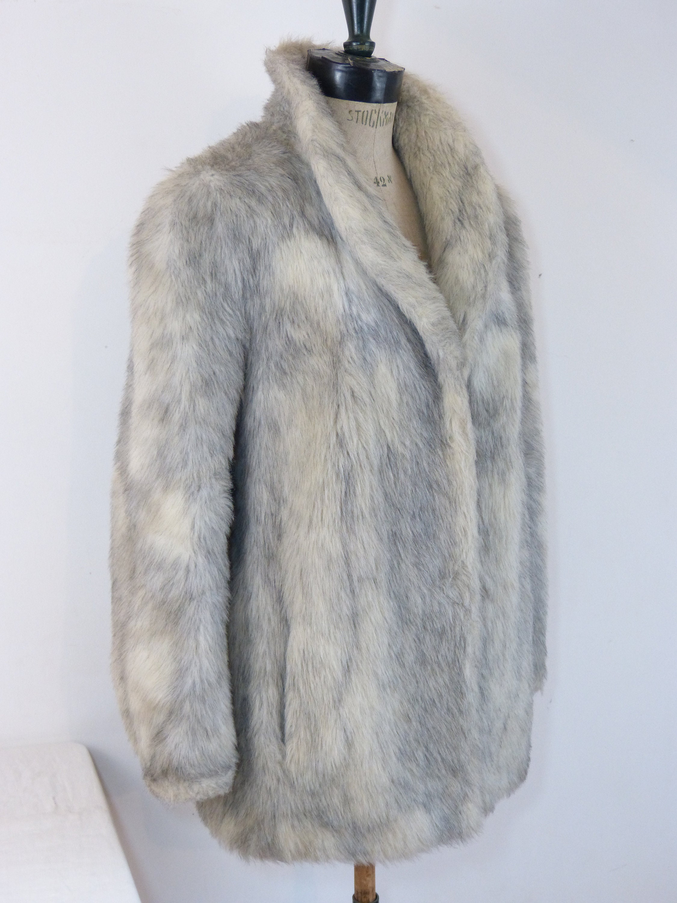 White & grey faux fur PRESTIGE DE PARIS jacket size M 40s | Etsy