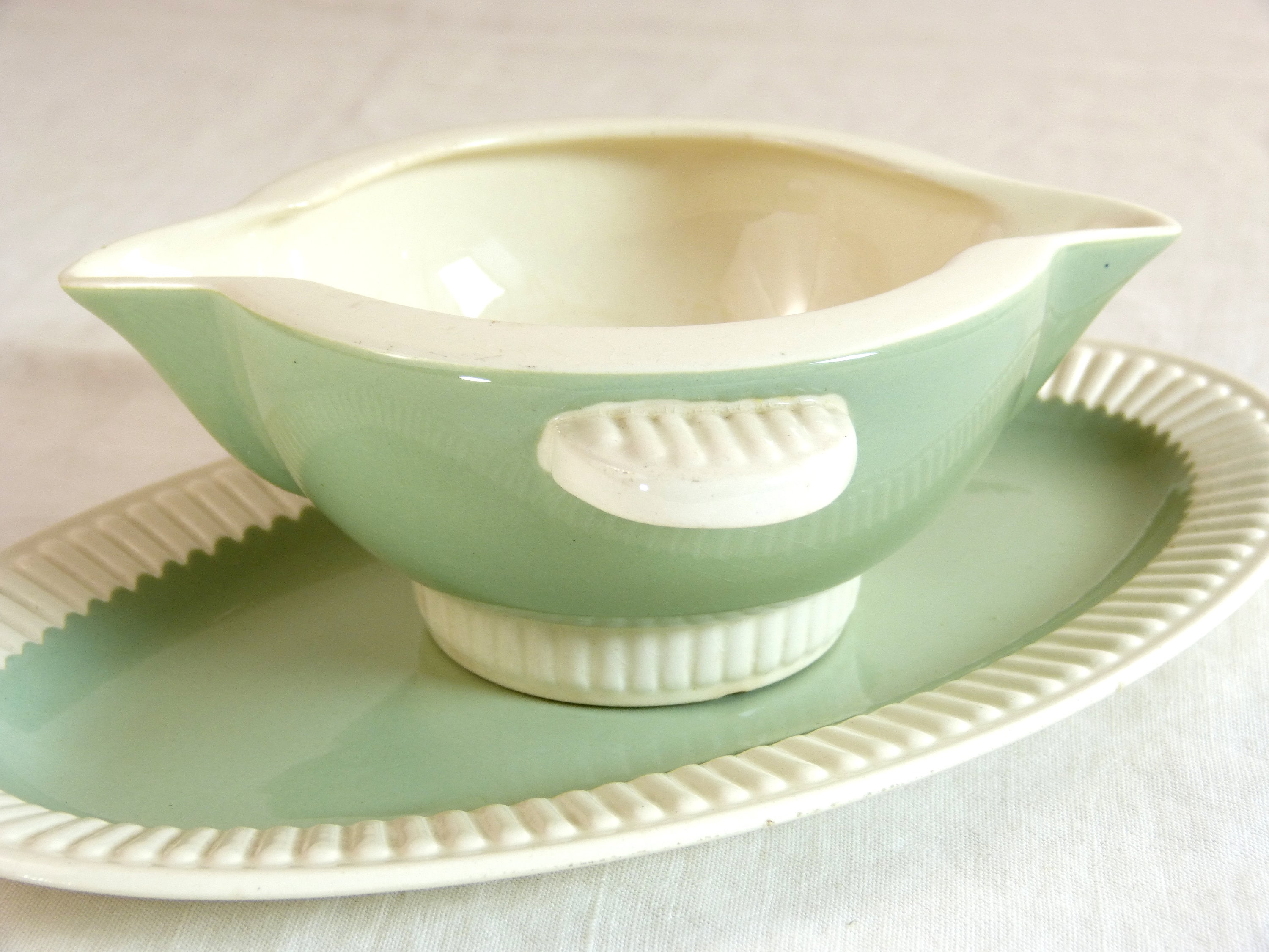 Lot Sauciere + Petit Plat de Service Villeroy Boch V&bm - Decor Capri Vert Mint Blanc Vaisselle Anci