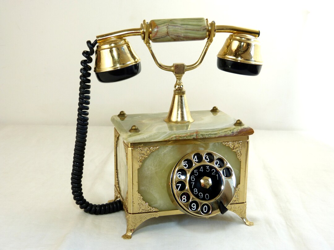 Hollywood Regency CARRARA MARBLE Telephone Green Onyx & Gold Etsy