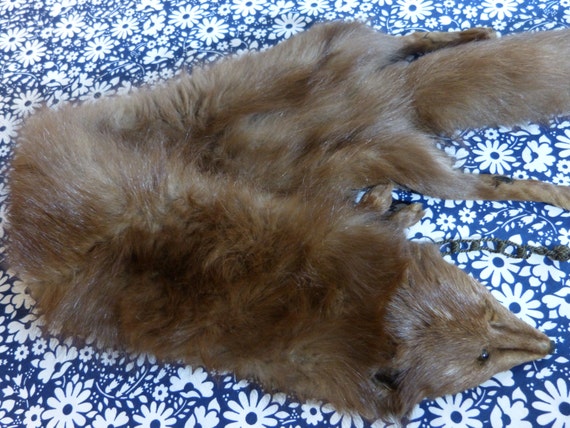 Brown entire fox fur wrap stole - glamorous Art D… - image 4