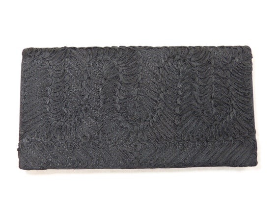 Black satin clutch with ribbon embroideries - mid… - image 3