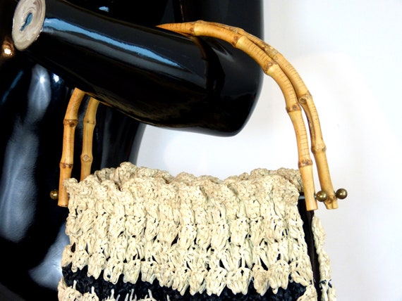 Granny chic woven raffia handbag - mid century ba… - image 1